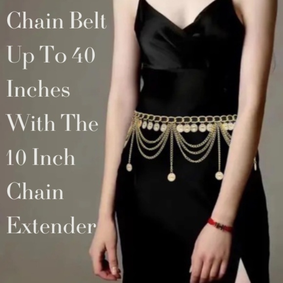 Gold Color Metal Chain Tassel Belt Fits up to 40 inches with the extender - Picture 2 of 8